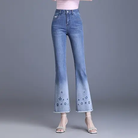 气质毛边牛仔裤女夏季微喇叭裤2023新款高腰显瘦小个子长裤休闲裤图片