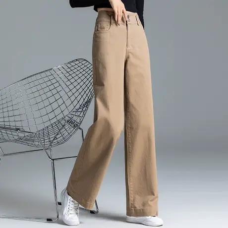 卡其色裤子女宽松女裤高腰直筒裤休闲裤女春秋阔腿裤女2023年新款商品大图