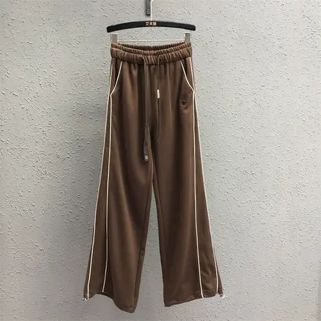 欧美时尚休闲直筒裤女2023秋季新款松紧腰抽绳宽松显瘦阔腿裤长裤商品大图