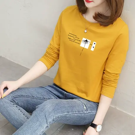 春装纯棉大码长袖t恤女宽松上衣2023新款女装韩版百搭体恤打底衫商品大图