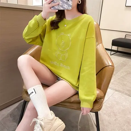 2023新品ins卫衣圆领卡通宽松韩版炸街小熊设计感小众bf慵懒上衣图片