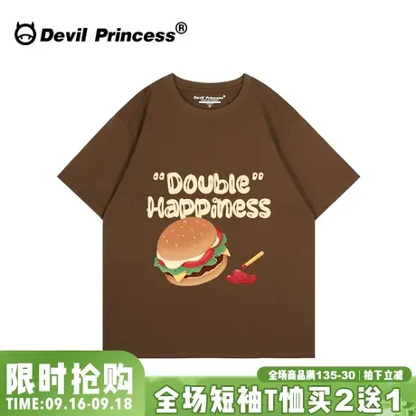 无性别穿搭小众ins复古风咖啡色短袖t恤女宽松大版超火正肩上衣潮图片