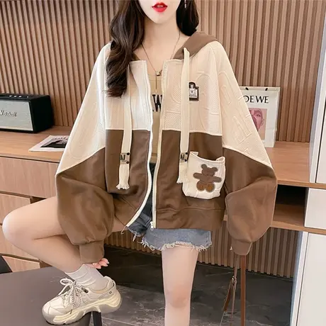 早秋提花外套女春秋季韩版宽松初秋薄款设计感小众小个子开衫卫衣商品大图