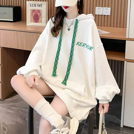 早秋连帽卫衣女春秋季韩版宽松设计感小众大码中长款薄款初秋外套商品大图