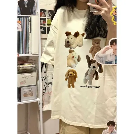 纯棉oversize设计感卡通趣味短袖t恤女夏季新款潮牌宽松半袖上衣商品大图