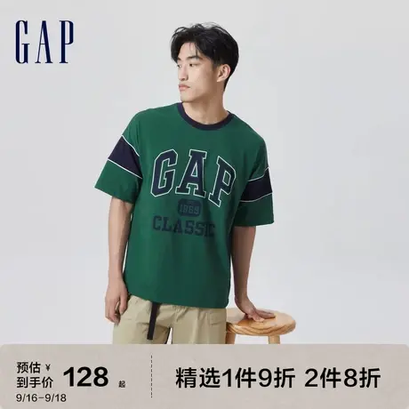 Gap男装夏季2023新款水洗棉LOGO短袖T恤841967休闲潮流上衣图片