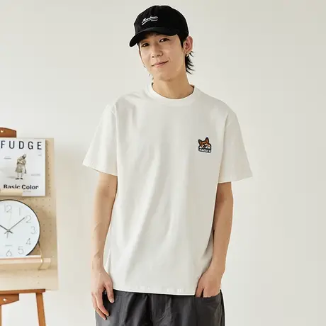 柯基贴布刺绣短袖男款2023夏季新款正肩t恤潮牌潮流白色半袖衣服图片