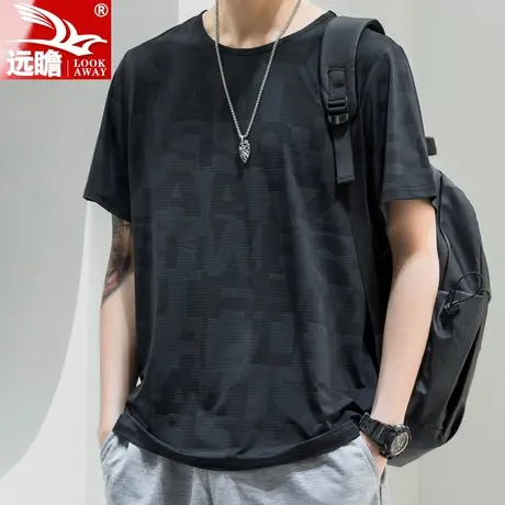 冰丝短袖t恤男款夏季潮牌宽松圆领半袖上衣简约百搭男士休闲体恤商品大图