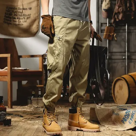 2022新款日系宽松大码哈伦工装裤子男夏季薄款潮流百搭九分休闲裤商品大图