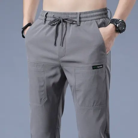 四面弹力弹性运动休闲长裤男士直筒宽松夏季超薄款潮牌速干冰丝裤商品大图