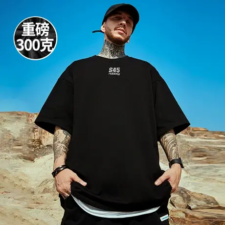 300g美式重磅短袖100%纯棉宽松大码男装潮牌胖子半袖体恤T恤潮流商品大图