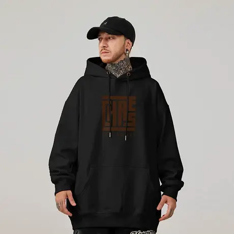 oversize卫衣男连帽复古加绒潮牌ins重磅加肥加大码男装秋冬加绒商品大图