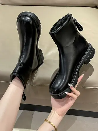 靴子女短靴2023年新款秋冬粗跟小个子英伦风马丁靴瘦瘦靴春秋单靴图片