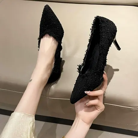 永希单鞋女2023春夏新款小众设计感高跟鞋浅口细跟防滑配裙子女鞋商品大图