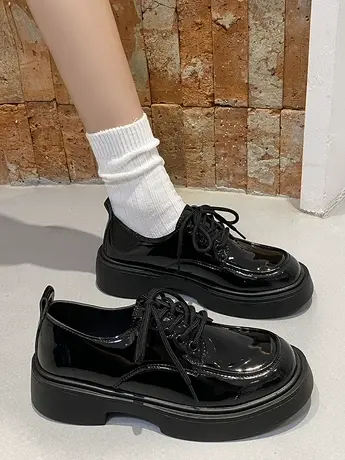 黑色厚底百搭小皮鞋女2023春秋季新款春季复古英伦风日系jk单鞋子商品大图