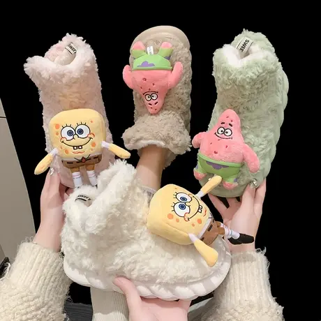 棉拖鞋女包跟冬季高帮保暖居家棉鞋厚底防滑可爱卡通室内毛绒棉鞋商品大图