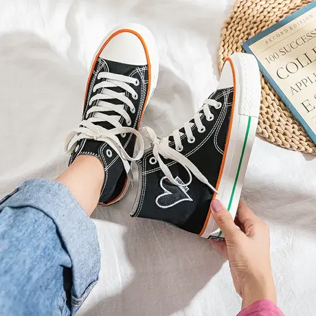 高帮爱心潮鞋女百搭2021夏季新款ins韩版学生运动小白鞋平底板鞋商品大图