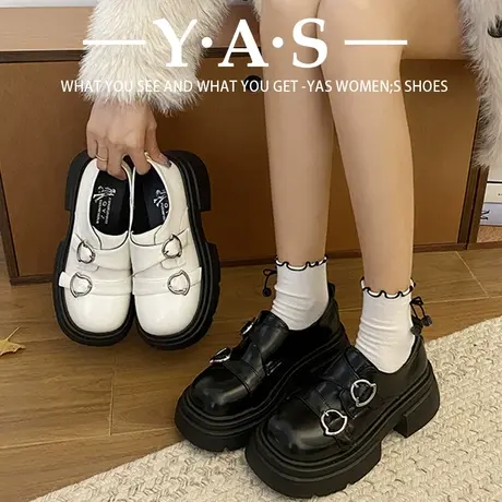 网红松糕厚底内增高小皮鞋子女2024年春季新款休闲气质乐福单鞋商品大图