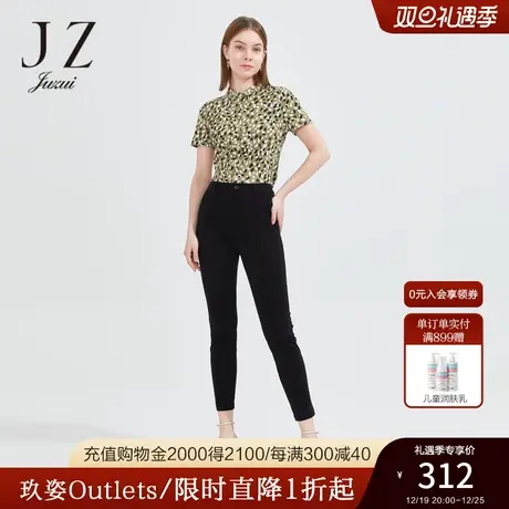 【断码秒】玖姿商场同款九分裤女夏新款时尚黑色小脚裤JWBX11104商品大图