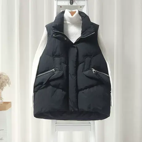 韩版立领羽绒棉马甲女短款2023年新款宽松外穿羽绒棉服背心外套潮商品大图