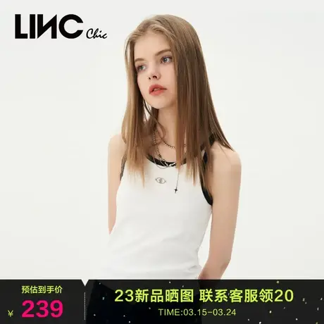 LINC金羽杰2023夏秋新款撞色紧致针织吊带背心女S231FK001Y图片