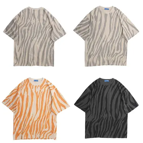 2023年夏新款女装甜辣妹上衣ins潮设计感小众斑马条纹宽松短袖t恤图片