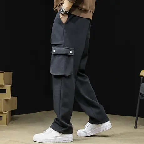 直筒黑色休闲裤男士春秋款宽松阔腿潮牌大码2023新款弹力裤子男裤商品大图