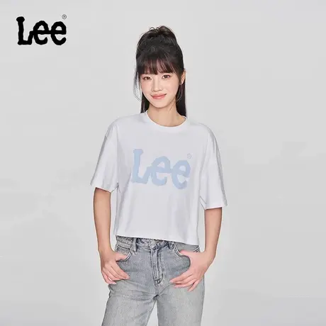Lee商场同款25早春新品宽松版圆领大Logo印花短款女短袖T恤休闲图片