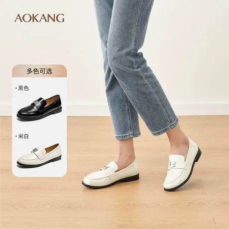奥康 女鞋2025春季乐福鞋英伦风一脚蹬懒人舒适套脚抓皱平底鞋商品大图