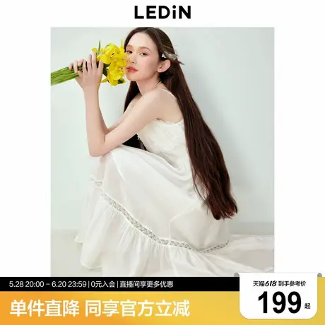 乐町蝴蝶结绑带连衣裙年夏季新吊带小白裙轻盈透气蕾丝连衣裙商品大图