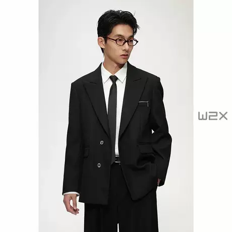 w2x2025春季新款拉链单排扣设计感休闲西装外套男痞帅单件小西服商品大图