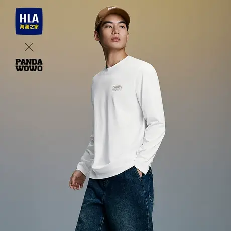 HLA/海澜之家panda wowo熊猫长袖T恤25春秋新款时尚印花上衣男图片
