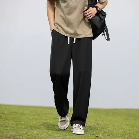 唐狮夏季新款男休闲长裤宽松阔腿裤垂感西裤直筒裤韩版显瘦裤子图片