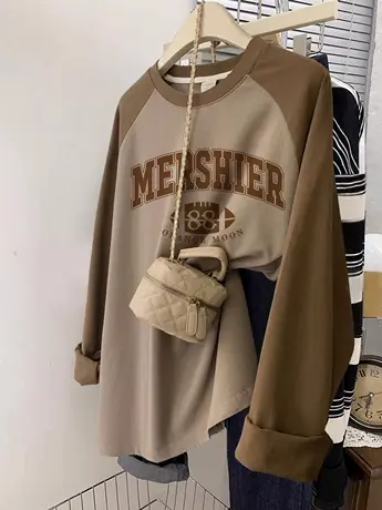 秋季胖妹妹大码打底衫微胖宽松2023新款纯棉长袖t恤女ins内搭上衣图片