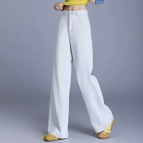 拉夏贝尔牛仔裤女2025新款春秋季宽松高腰窄版阔腿裤垂感遮肉长裤图片