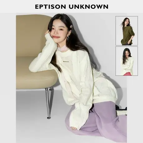EPTISON毛衣女2025年秋季新款慵懒风宽松针织复古高级休闲上衣图片