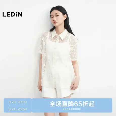 乐町小雏菊刺绣蕾丝衬衫2025年夏季新款经典翻领设计微阔落肩上衣商品大图