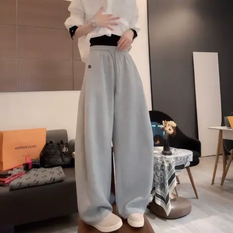 美式复古灰色阔腿休闲裤女2025新款秋设计感小众刺绣直筒宽松卫裤商品大图