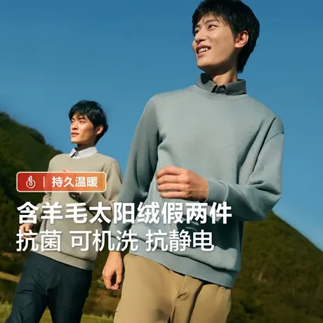 红豆含羊毛毛衣男25秋冬翻领可机洗内搭毛衫衬衫领发热男士假两件商品大图