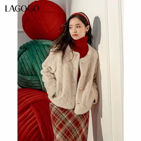 LAGOGO拉谷谷2024年冬季新款仿水貂绒气质柔软单排扣短外套女商品大图