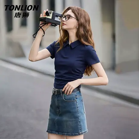 唐狮官方修身短袖t恤女2026新款夏季短款法式气质半袖polo上衣VC图片