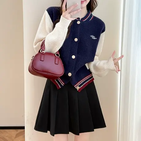 唐狮秋冬季女毛衣休闲运动风棒球衫开衫外套宽松日常设计tu图片