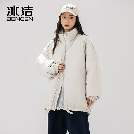 冰洁宽松棉服女2023秋冬季新款纯色简约立领防寒保暖外套上衣MYY商品大图