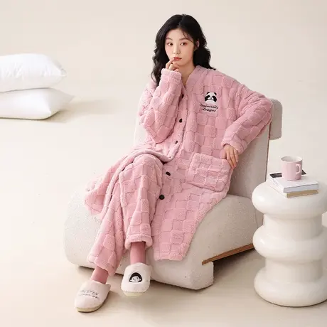 珊瑚绒睡衣女冬季加绒加厚女士睡袍2023新款法兰绒套装秋冬款长款商品大图