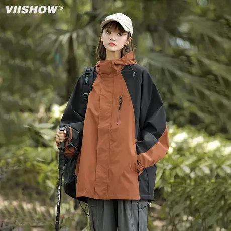 VIISHOW美式冲锋衣潮牌拼色秋季男生休闲宽松外套连帽休闲夹克男商品大图