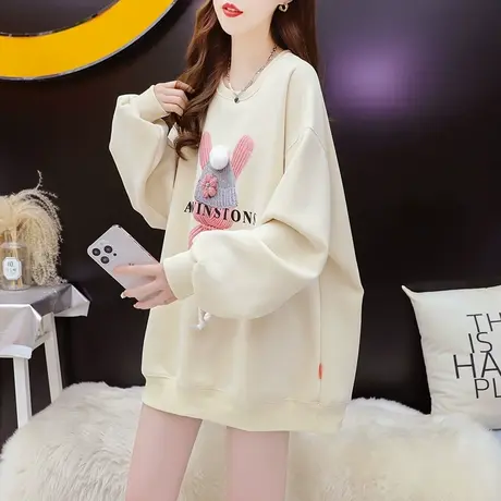 加绒加厚卫衣女中长款2023新款秋冬季爆款洋气减龄宽松设计感外套商品大图