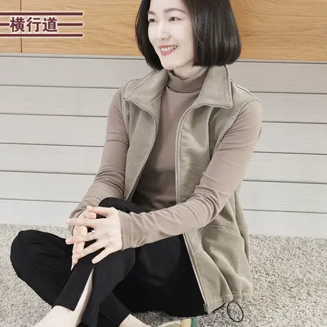 2023冬季新款简约纯色翻领加绒灯芯绒马甲外套保暖上衣女大码外穿商品大图