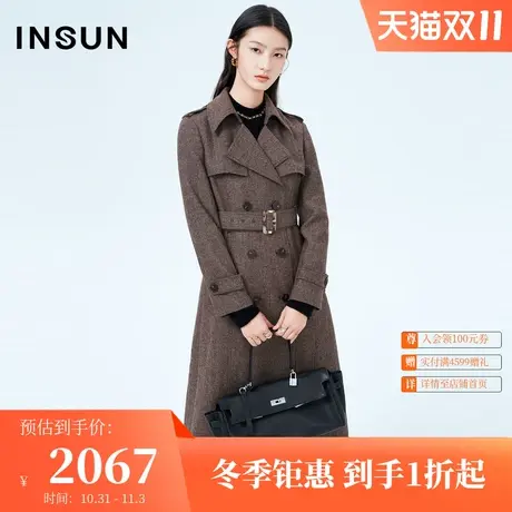 恩裳2021冬季腰带收腰中长款风衣式双面呢毛呢外套女图片