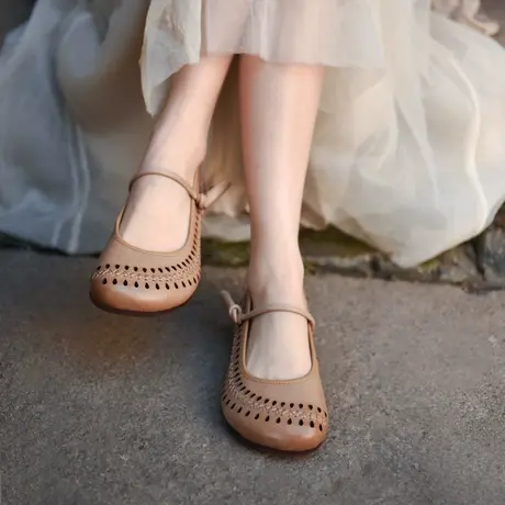 Artmu阿木原创复古镂空单鞋女平底玛丽珍鞋软底豆豆鞋2023新款商品大图