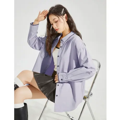 唐狮2023秋冬新款女衬衫紫色长袖衬衣法式上衣外套刺绣内搭11.20图片